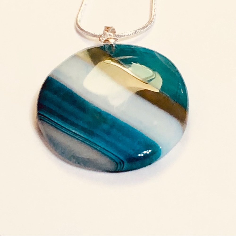 NATURAL CRYSTALS Healing Striped Onyx Druzy Necklace & Chrysocolla Earrings - Picture 6 of 8